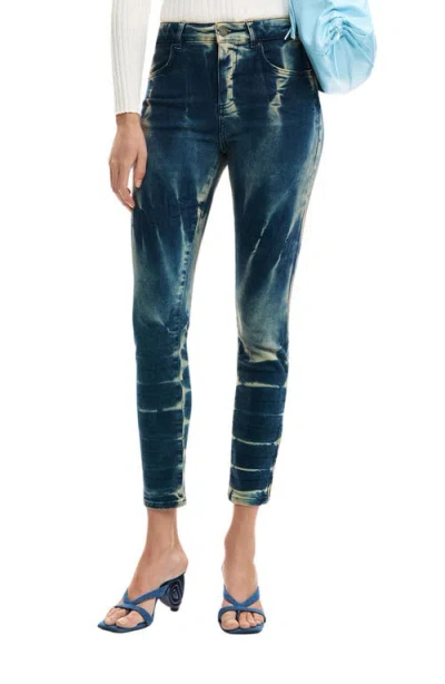 Desigual Low Rise Tie-dye Skinny Jeans In Blue
