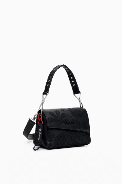 Desigual 花の刺繍入りmサイズのバッグ In Black