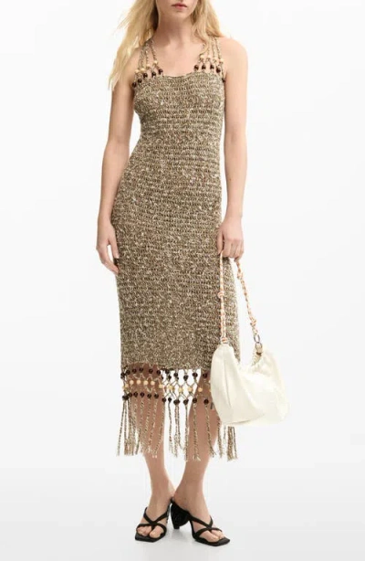 Desigual Macramé Strap Fringe Sweater Dress In Brown