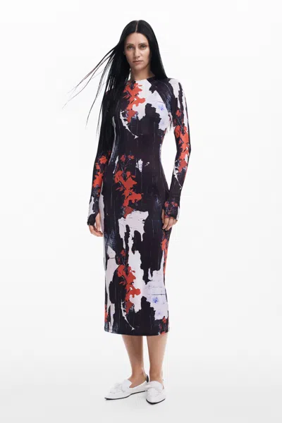 Desigual Maitrepierre Printed Midi Dress In Black