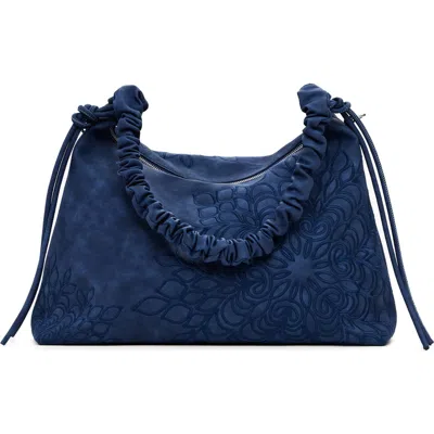 Desigual Mandala Embossed Faux Leather Shoulder Bag In Blue