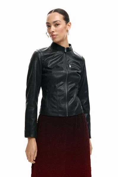 Desigual Mao Collar Jacket In Black