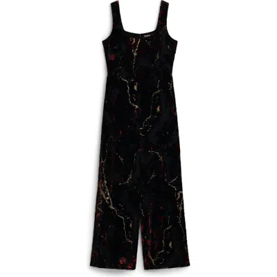 Desigual Marbleized Metallic Overalls In Black