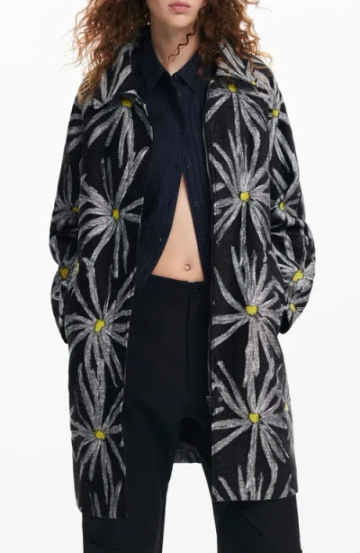 Desigual Marga Daisy Graphic Coat In Black