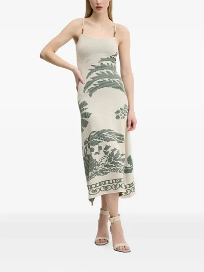 Desigual Marsella Palm-textured Midi Dress In Neutral