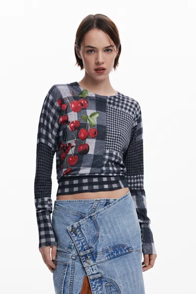 Desigual フルーツ柄のギンガムセータープルオーバー In Material Finishes