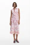 Desigual Embroidered Sleeveless Cotton Shirtdress In Pink
