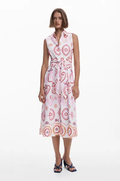 DESIGUAL プリントリボン付きミディワンピース