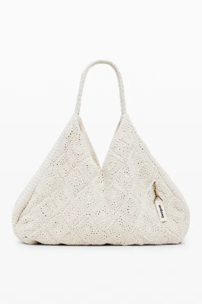 Desigual Maxi Crochet Bag In White