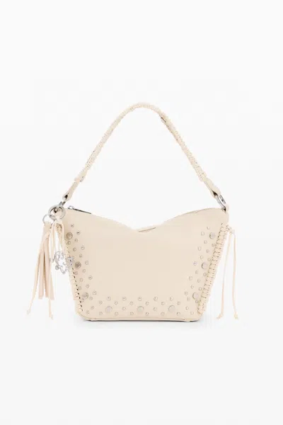 Desigual Medium Bag Studs Fringes In White