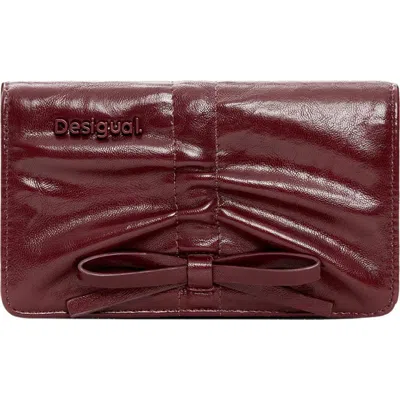 Desigual Medium Bow Detail Faux Leather Wallet In Burgundy