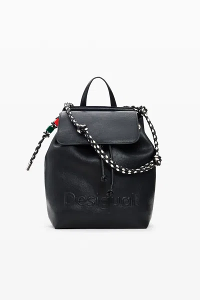 Desigual Medium Braided Backpack In Black