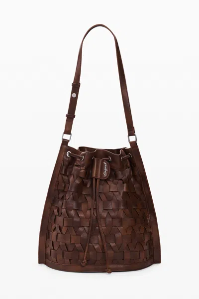 Desigual Medium Braided Drawstring Backpack In Brown