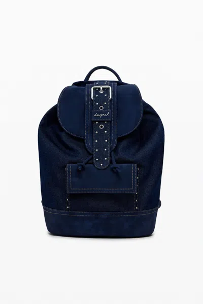 Desigual Medium Convertible Denim Bucket Backpack In Blue