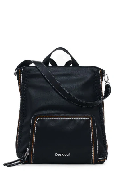 Desigual Medium Decorative Stitch Faux Leather Backpack