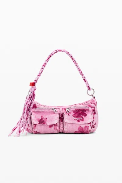 Desigual Medium Denim Floral Bag In Red