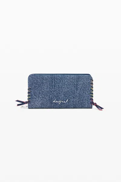 Desigual Medium Denim Heart Wallet In Blue
