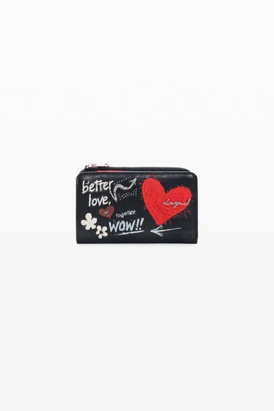 Desigual Medium Embroidered Wallet In Black