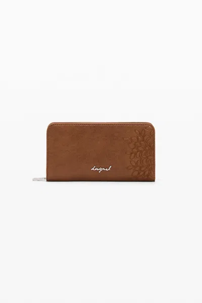 Desigual Medium Embroidered Wallet In Brown