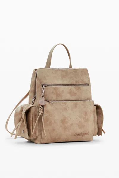 Desigual Medium Faux Leather Effect Backpack In White