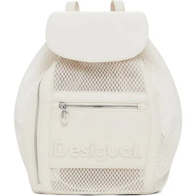 Desigual Medium Fishnet Mesh Backpack In Light Beige