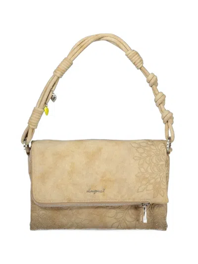 Desigual Medium Floral-embossed Knotted Shoulder Bag In Neutral