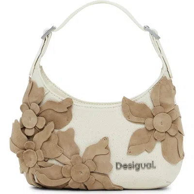 Desigual Medium Flower Appliqué Shoulder Bag In Sand