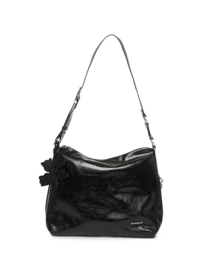 Desigual Medium Flower-charm Shoulder Bag In Black