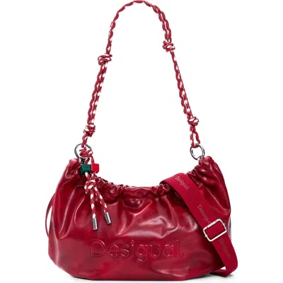 Desigual Medium Logo Embossed Shoulder Bag With Removable Charms & Card Holder In Red