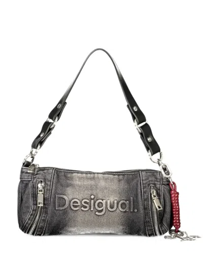 Desigual Medium Logo-embossed Denim Tote Bag In Gray