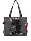 Desigual Medium Mickey Mouse Denim Shoulder Bag In Black