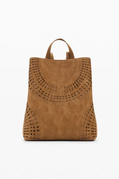Desigual Medium Perforated Backpack In Brown