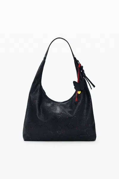 Desigual Medium Perforated Butterfly Bag In Black