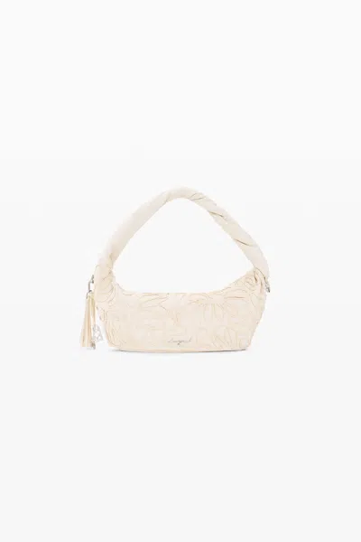 Desigual Medium Raffia Bag Flower In Neutral