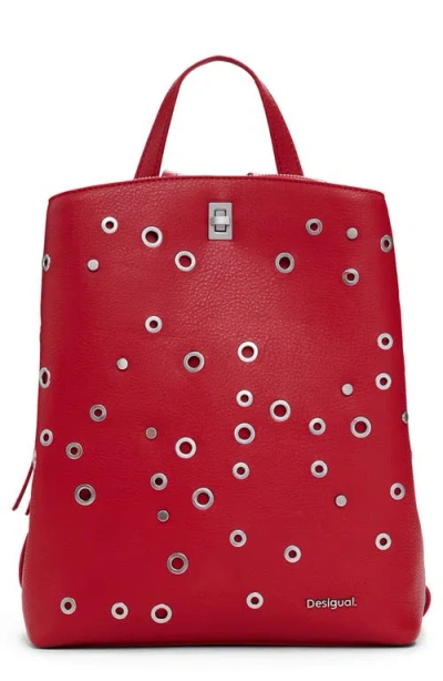 Desigual Medium Stud Faux Leather Backpack In Red