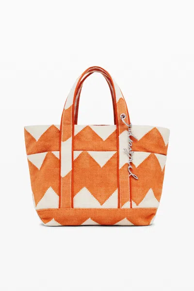 Desigual Medium Zigzag Twill Bag In Orange