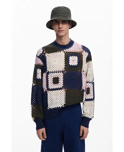 Desigual Men's Crochet Patch Sweatshirt In Blue