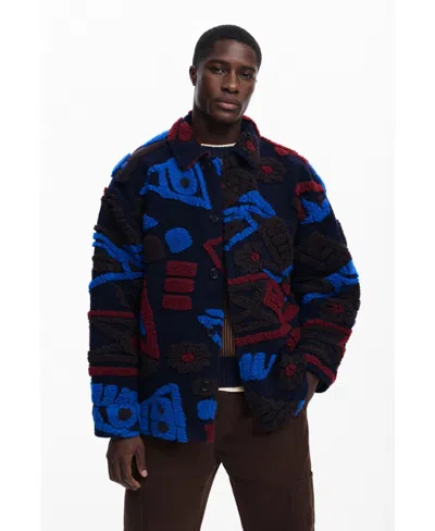 Desigual Men's Ethnic Jacket With Embossed Details In Blue