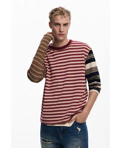 Desigual Men's Grunge Striped T-shirt In Red