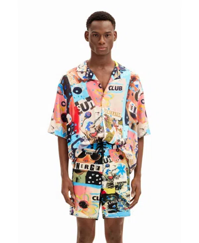 Desigual Men's Marine Watercolor Swimsuit In Multi