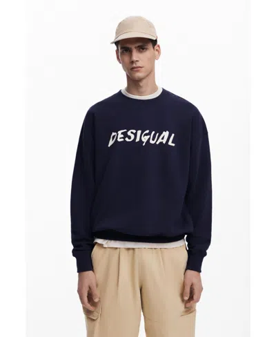 Desigual Men's Textured Logo Sweatshirt In Blue