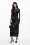Desigual Mesh Combined Dress In Black
