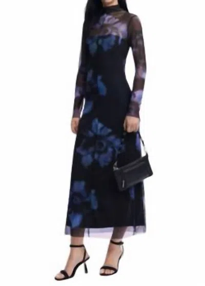 Desigual Mesh High Neck Midi In Blue/black