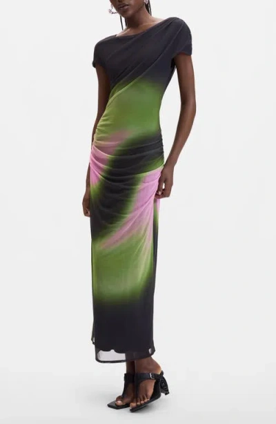 Desigual Mesh Overlay Midi Dress In Multi