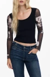 Desigual Mesh Sleeve Crop T-shirt In Black