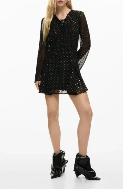 Desigual Metallic Dot Long Sleeve Minidress In Black