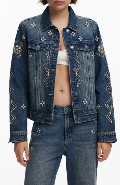 DESIGUAL DESIGUAL METALLIC EMBROIDERY DENIM TRUCKER JACKET