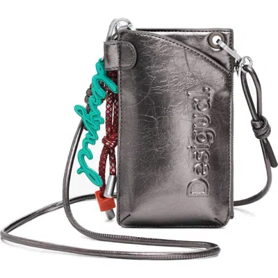 Desigual Metallic Faux Leather Crossbody Wallet In Gray