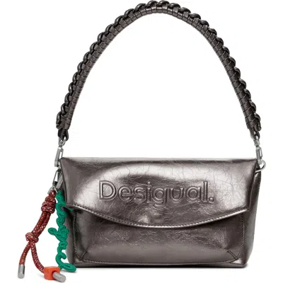Desigual Metallic Faux Leather Shoulder Bag In Silver