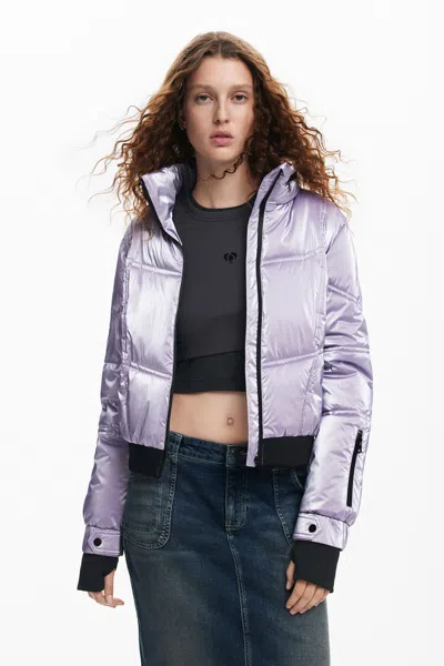 Desigual Metallic Quilted Coat In Purple